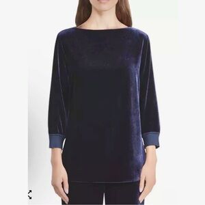 LAFAYETTE 148 Velvet Boatneck Deep Midnight Blue Blouse XXL